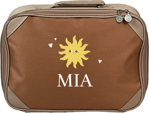Schlichter Kinderkoffer mit Sonne, Herzchen und Namen