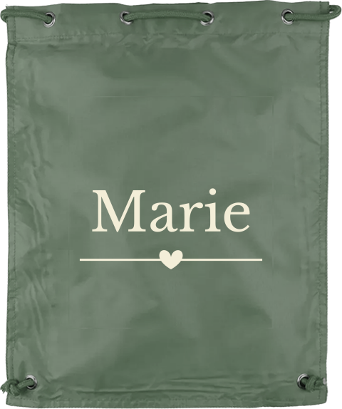 Turnbeutel mit Namenszug und kleinem Herz Motiv