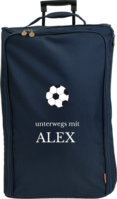 Schlichter Reisetrolley mit Namen und Fußball