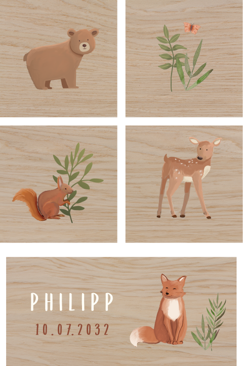 Personalisierbare Holzklötze und Waldmotiven