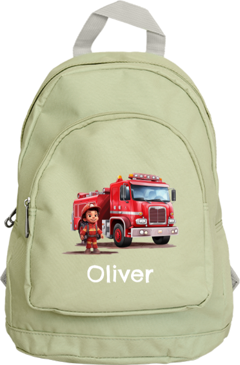 Coole Kindertasche mit Namen, Feuerwehrmann und Feuerwehrauto