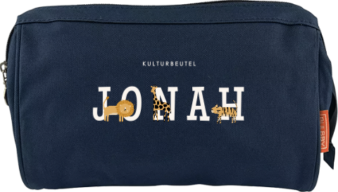 Fröhlicher Kulturtasche mit Namen und Dschungel Tieren