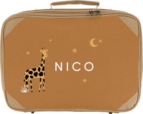 Schlichter Kinderkoffer mit Giraffe, Nachthimmel und Namen