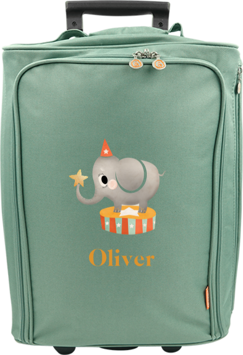 Niedlicher Kindertrolley mit Namen und Zirkuselefanten