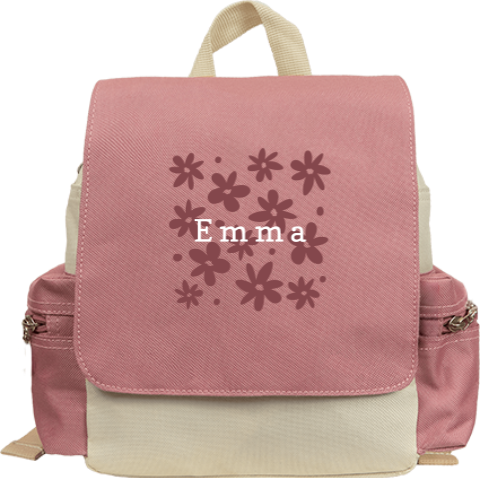 Rucksack Adventure mit Name und Blumenmotiv