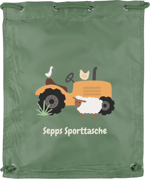 Personalisierter Sportbeutel mit Namen und Bauernhof-Design