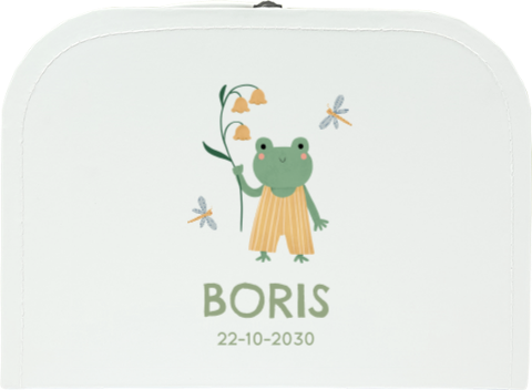 Kinderkoffer mit fröhlichem Frosch und Namen