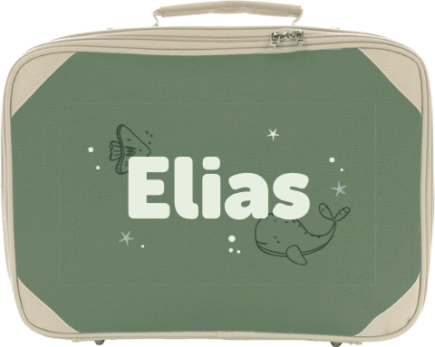 Schlichter Kinderkoffer mit Qualle, Wal und Namen