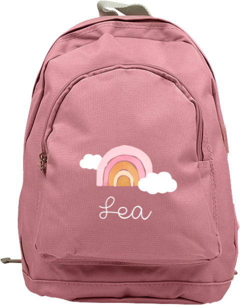 Rucksack Junior mit Namen, Regenbogen und Wolken
