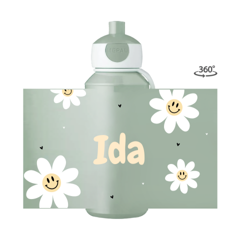 Mepal pop-up Trinkflasche mit Name und fröhlichen Blumen