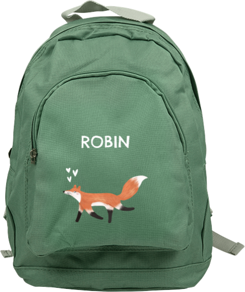 Niedlicher Kinderrucksack mit Namen, Fuchs und Herzen