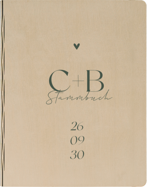 Stammbuch aus Holz zur Hochzeit mit Initialen und Hochzeitsdatum