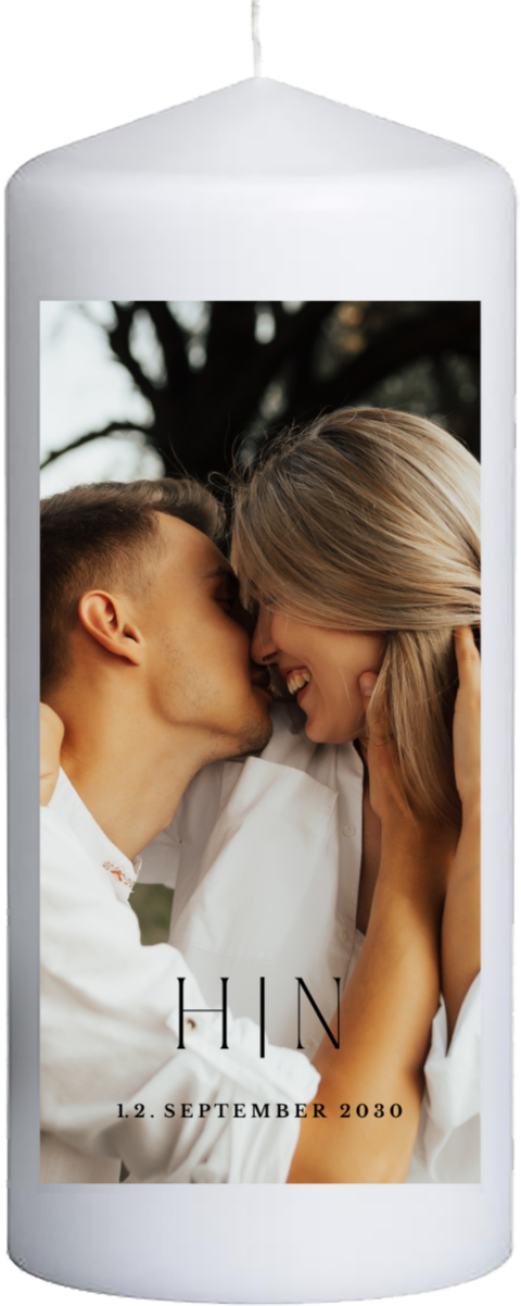 Hochzeitskerze mit Initialen und Foto 15 cm lang, Ø6 cm