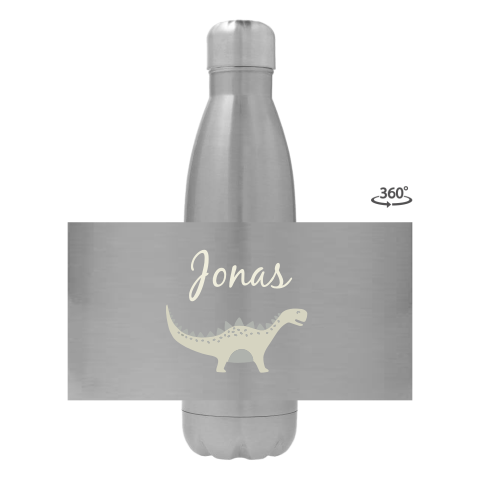 Trinkflasche aus Edelstahl mit Name und Dino-Motiv