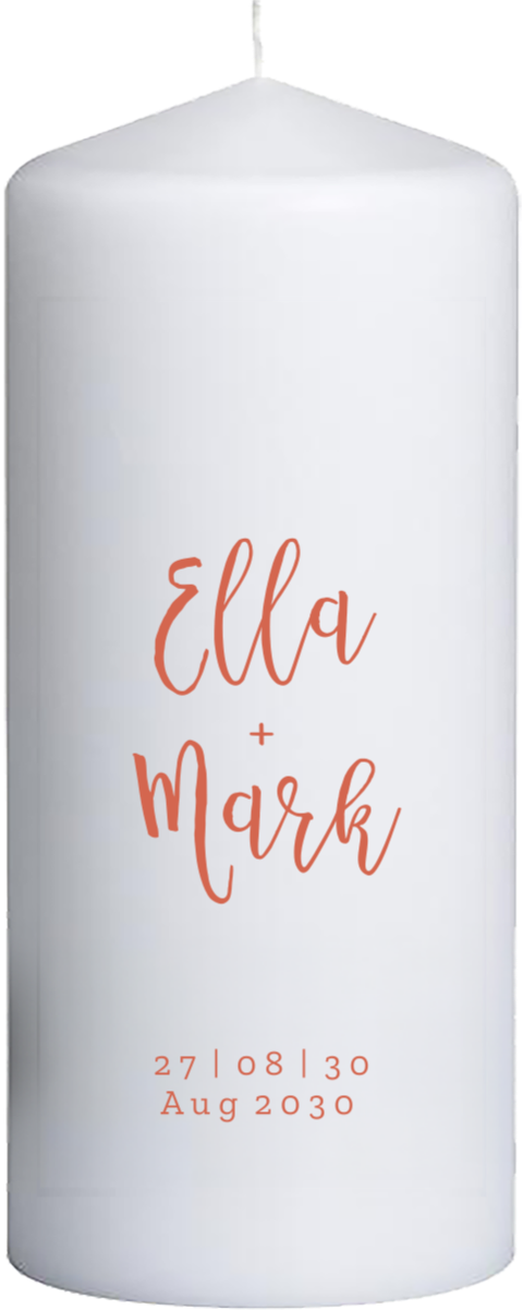 Hochzeitskerze mit Illustrationen in Orange 15 cm lang, Ø6 cm