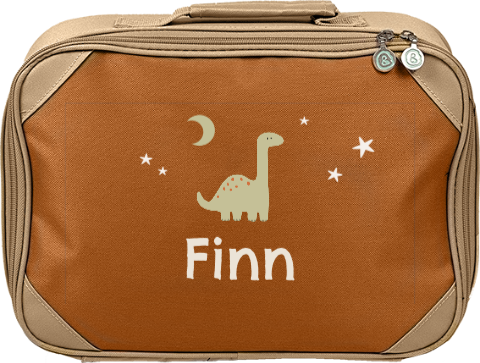 Schlichter Kinderkoffer mit Dinosaurier, Sternen und Namen