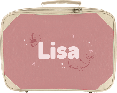 Schlichter Kinderkoffer mit Namen, Qualle und Wal 