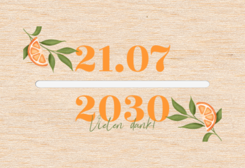 Kartenbox Hochzeit mit sommerlichen Orangenzweigen und großem Datum