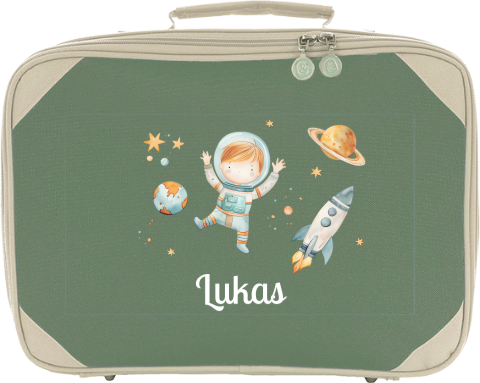 Cooler Kinderkoffer mit Namen und Astronauten im Weltall