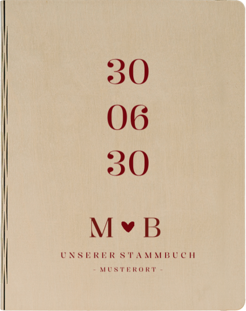 Stammbuch aus Holz zur Hochzeit mit Cherry Coded Initialen