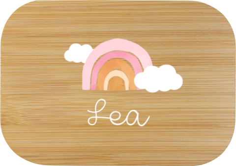Edelstahl-Brotdose mit Name, Regenbogen und Wolken