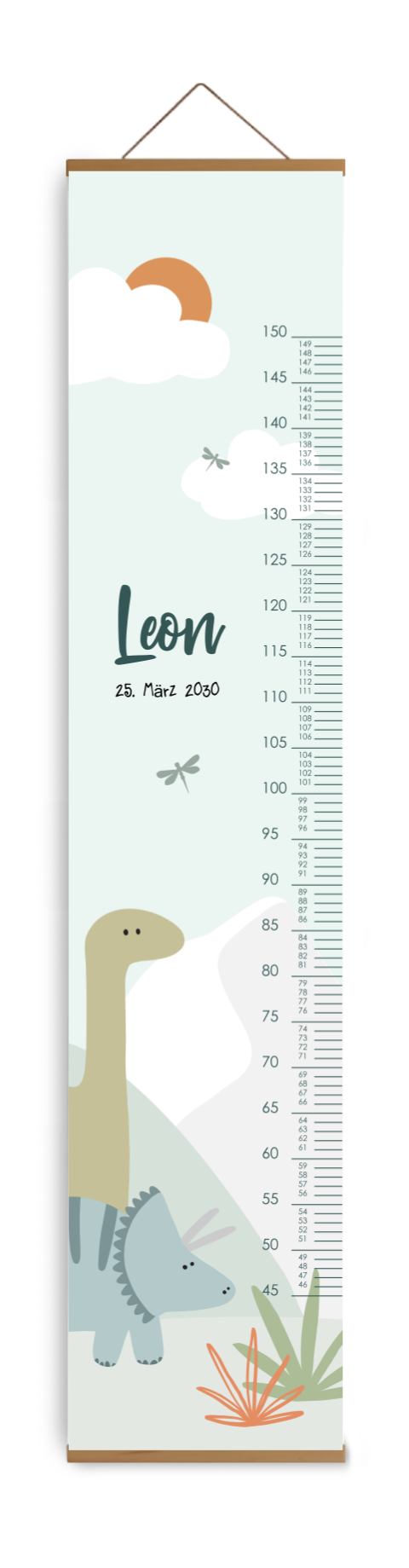 Personalisierbare Messlatte mit Namen und Dinos