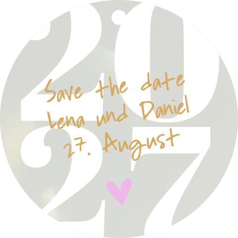 Acryl Christbaumschmuck Save the Date mit Jahreszahl und Herz