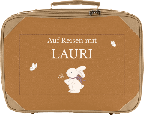 Niedlicher Kinderkoffer mit Namen und Häschen und Schmetterlingen