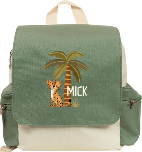 Rucksack Adventure mit Name, Leopard und Dschungel-Motiv