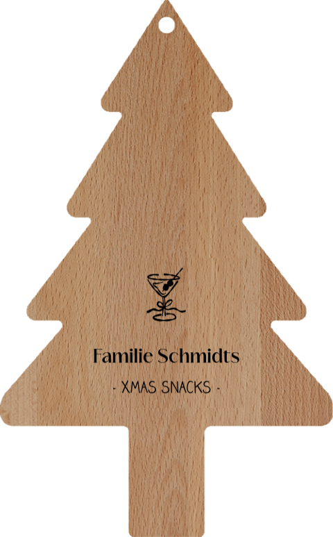 Graviertes Holz-Schneidebrett in Weihnachtsbaumform