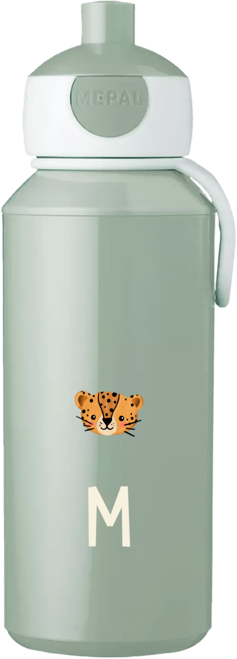 Pop-up Trinkflasche mit Name, Leopard und Dschungel-Motiv