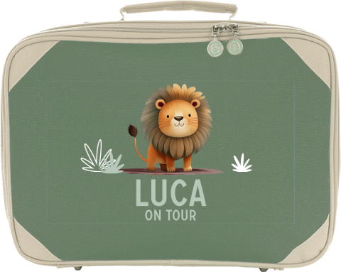 Kinderkoffer mit Namen und Löwenmotiv