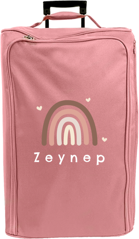 Reisetrolley mit Namen, Regenbogen und Herzen