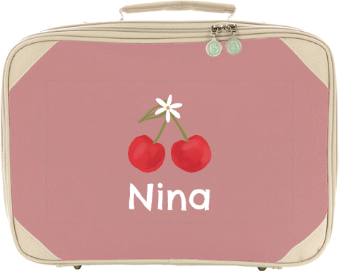 Schlichter Kinderkoffer mit Kirschen und Namen