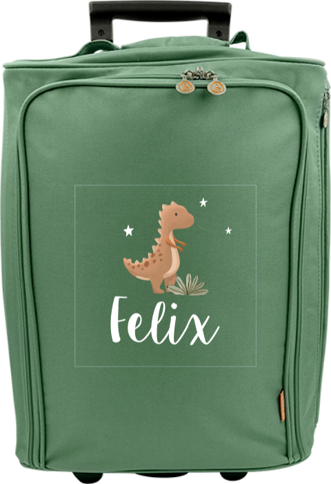 Personalisierter Trolley mit Dinosaurier, Sternen und Namen