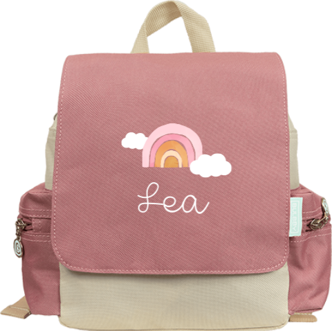 Rucksack Adventure mit Namen, Regenbogen und Wolken