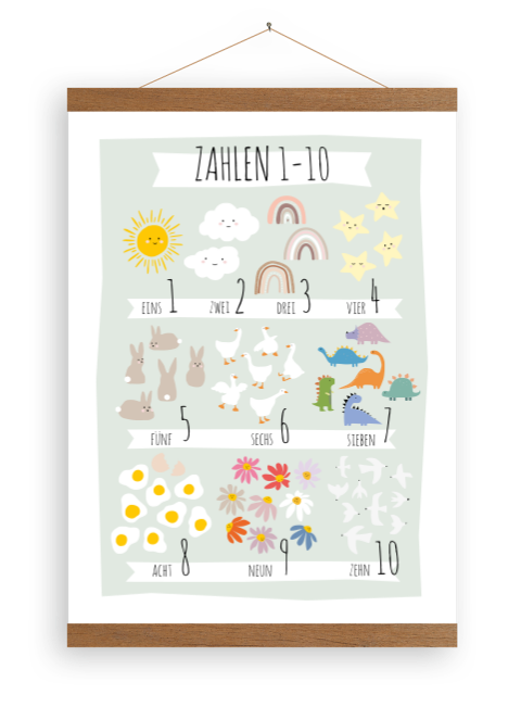 Leinwandposter mit Holzlatten Meine ersten Zahlen
