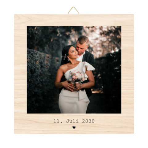 Holzfliese zur Hochzeit mit eigenem Foto