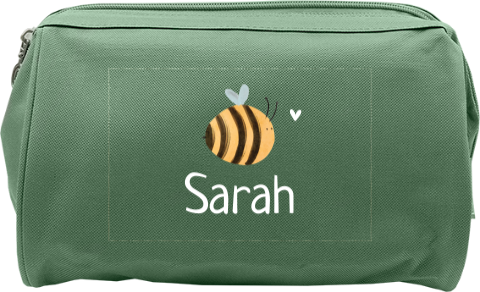 Kulturtasche mit Namen und Biene