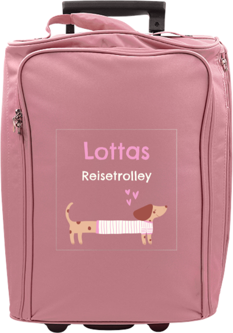 Niedlicher Kindertrolley mit Namen, Dackel und Herzchen