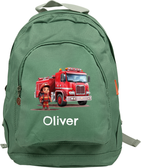 Coole Kindertasche mit Namen, Feuerwehrmann und Feuerwehrauto