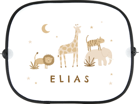 Schlichter Auto Sonnenschutz mit Namen und Dschungel-Tieren