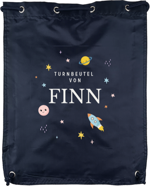 Kinderturnbeutel mit Namen und Weltall-Motiv