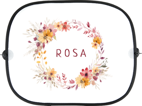 Floraler Auto Sonnenschutz mit Blumenkranz und Namen