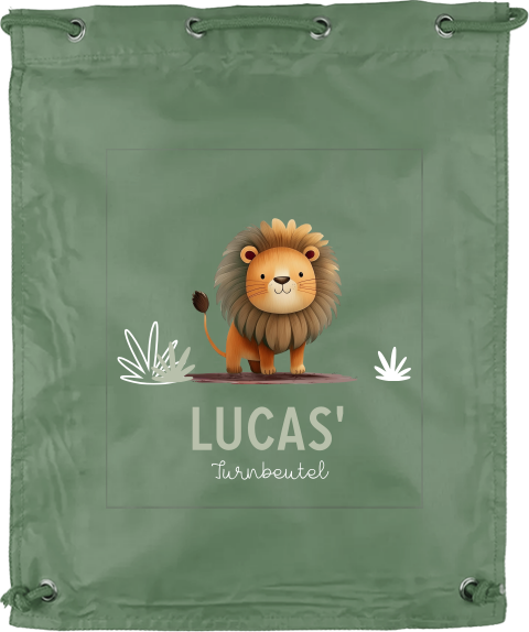 Sportbeutel mit Namen und niedlichen Löwen