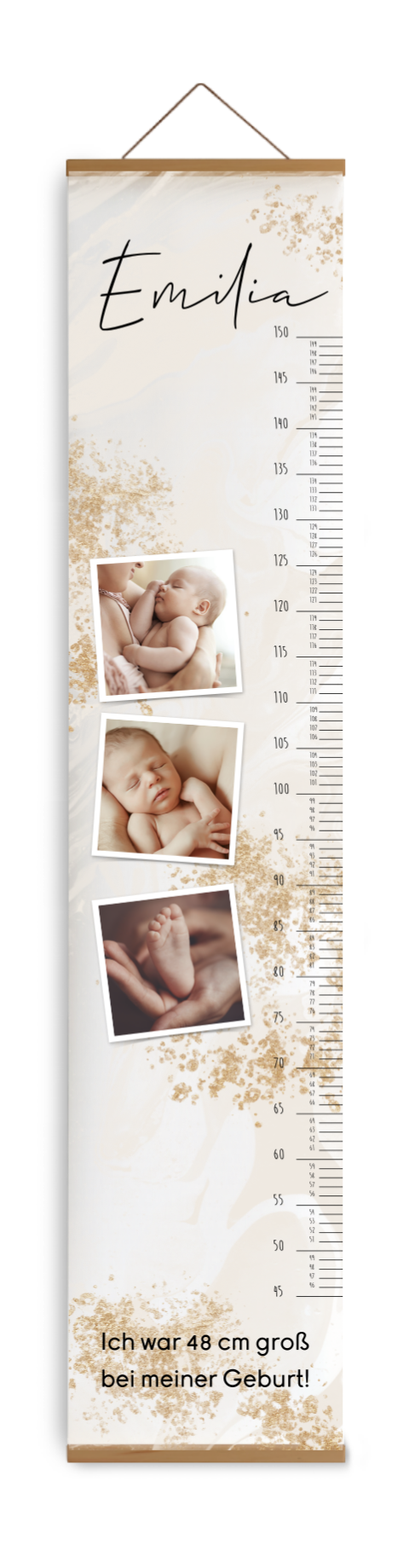 Messlatte Kinderzimmer mit Fotos und Goldspritzern