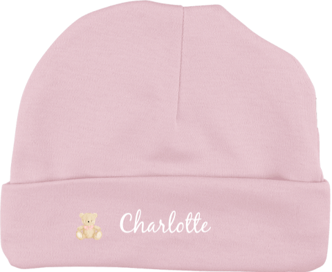 Niedliche Babymütze mit Teddy und Namen