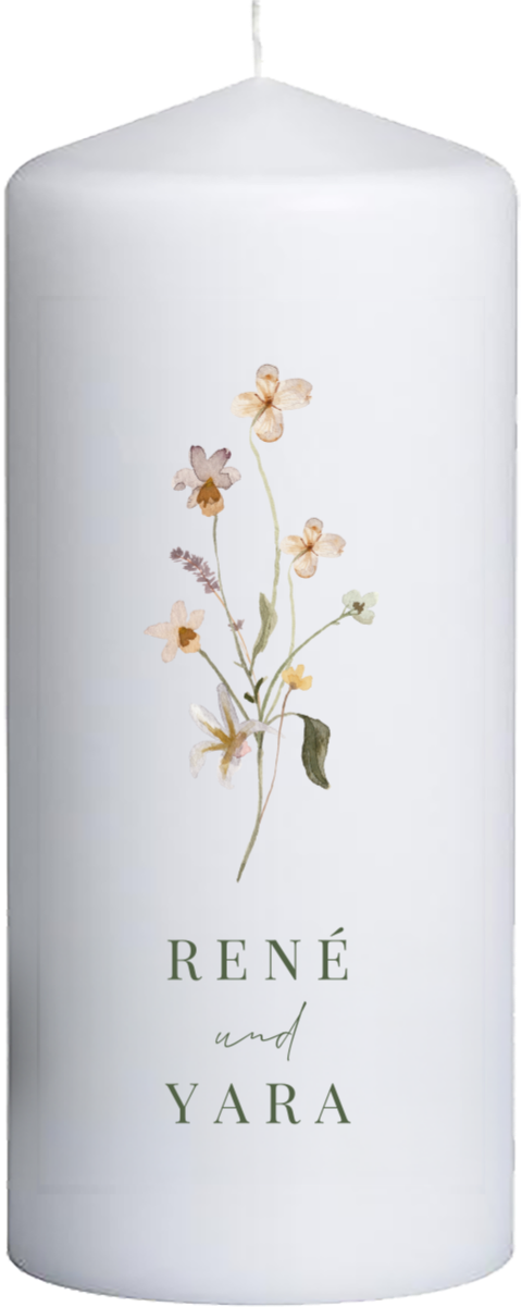 Hochzeitskerze mit Wildblumen 15 cm lang, Ø6 cm