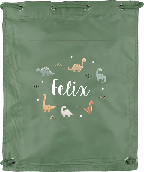 Sportbeutel Rucksack Classic mit Namen, Dinosauriern und Sternen