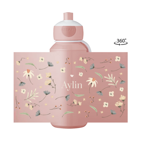 Mepal Pop-up Trinkflasche rundum personalisiert mit süßen Blümchen